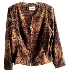 Vintage Danny & Nicole NY Women Sz L Blazer Jacket Leopard Print Black Brown Zip
